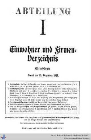 Abteilung I. Einwohner- und Firmenverzeichnis.