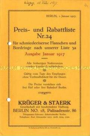 Preis- und Rabattliste Nr. 24 für schmiedeeiserne Flanschen und Bordringe nach unserer Liste 3a