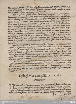 Epilogi vice antiquissimi Lapidis Declaratio.