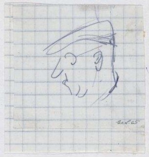 [o.T.]. Kopf eines Mannes mit Schiebermütze im Profil