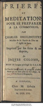 Prieres Et Meditations Povr Se Preparer A La Commvnion