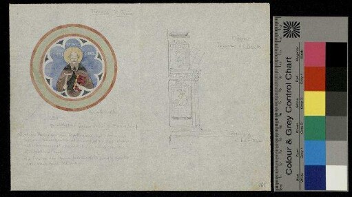 Medaillon aus dem Klostergang von Santa Croce in Florenz und Details vom Palazzo del Podesta / Bargello in Florenz