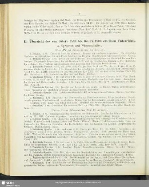 II. Übersicht des von Ostern 1889 bis Ostern 1890 erteilten Unterrichts