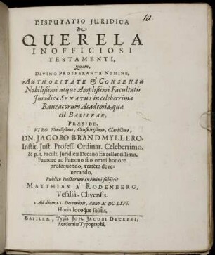 Disputatio Iuridica De Querela Inofficiosi Testamenti