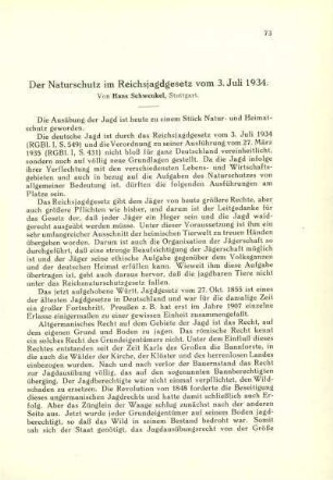 Der Naturschutz im Reichsjagdgesetz vom 3. Juli 1934