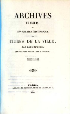 Archives de Nevers on inventaire historique des titres de la ville, 2