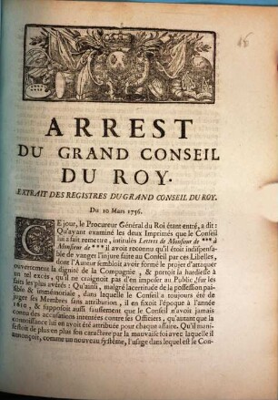 Arrest Du Grand Conseil Du Roy : Extrait des Registres du Grand Conseil Du Roy ; Du 10 Mars 1756