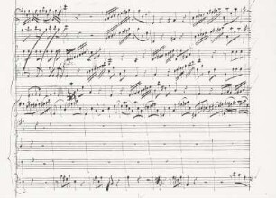 Partitur, Seite 7 : Pisendel, Johann Georg: Violinkonzert a-Moll (mit Korrekturen von Vivaldi). Autograph; ca. 23 x 31,5 cm. Dresden: SLUB Mus.2421.O.14