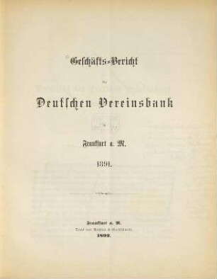Bericht über das ... Geschäftsjahr. 1891 (1892)