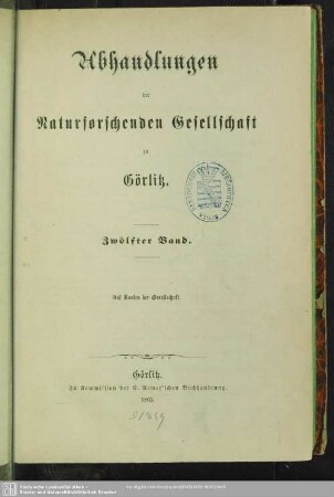 12.1865: Abhandlungen der Naturforschenden Gesellschaft zu Görlitz