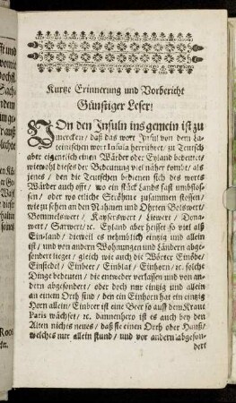 Kurtze Erinnerung und Vorbericht.