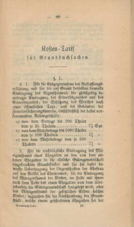 Kosten-Tarif für Grundbuchsachen