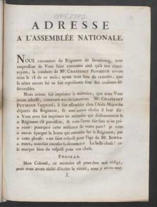 Adresse A L'Assemblée Nationale