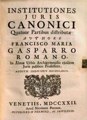 Institutiones juris canonici quatuor partibus distributae