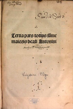 ... pars totius summe maioris beati Antonini. 3