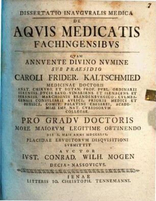 Diss. inaug. ... de aquis medicatis Fachingensibus
