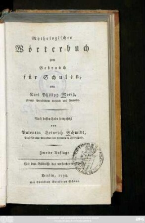 Mythologisches Wörterbuch zum Gebrauch für Schulen