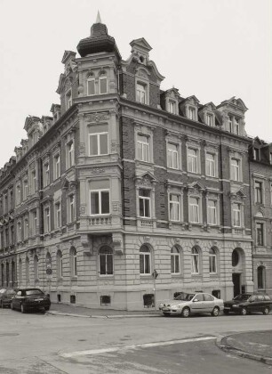 Wohnhaus : Plauen-Bahnhofsvorstadt, Karlstraße 43 / Ecke Bärenstraße. Wohnhaus, Eckansicht