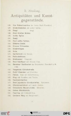 II. Abteilung. Antiquitäten und Kunstgegenstände (Nr. 126-628)
