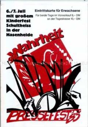 Eintrittskarte zum Pressefest der SEW-Zeitung "Die Wahrheit" 1985