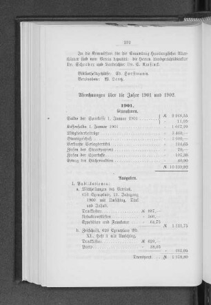 Abrechnungen über die Jahre 1901 und 1902.