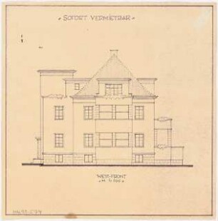 Umbau eines Landhauses Monatskonkurrenz Februar 1933: Aufriss Westansicht 1:100