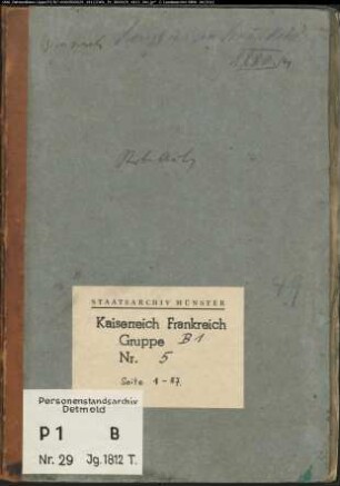 Zivilstandsregister der Mairie Bergkirchen, Kreis Minden (GHT 1812) (Gemeinde: Evangelische Gemeinde Bergkirchen, Kreis Minden)