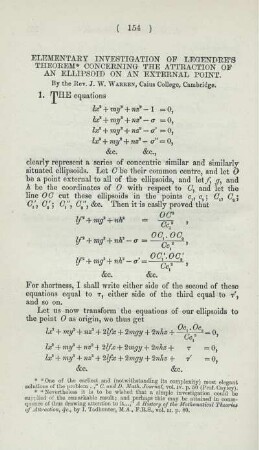 Elementary investigation of Legendre's theorem concerning the attraction of an ellipsoid on an external point.