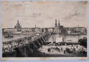 Stadtansicht von Dresden, von der rechten Elbseite über die Augustusbücke auf die Altstadt