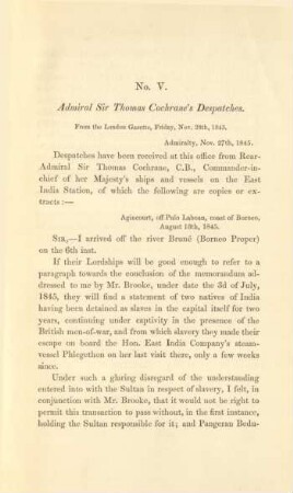 No. V. Admiral Sir Thomas Cochran's despatches