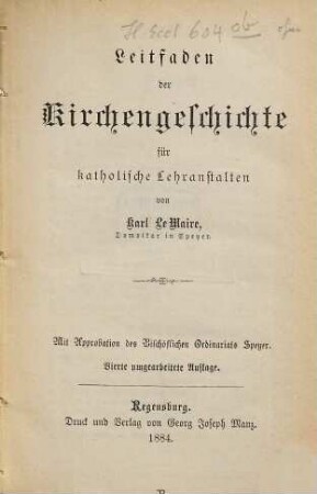 Leitfaden der Kirchengeschichte für katholische Lehranstalten