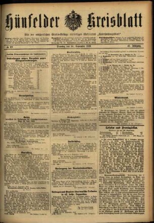 Ausgabe vom Dienstag, den 30. September 1919.