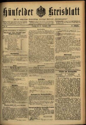 Ausgabe vom Dienstag, den 30. September 1919.