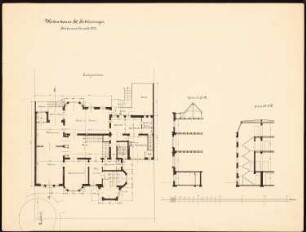 Wohnhaus Schlesinger, Berlin: Grundriss EG, 2 Teilschnitte, 1:100