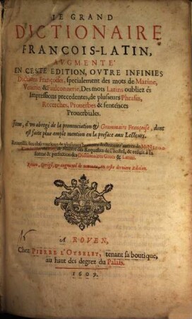 Le grand Dictionnaire françoise-latin