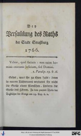 Bey Versammlung des Raths der Stadt Straßburg 1766.