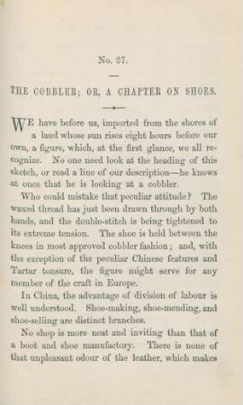No. 27. The cobbler; or, a chapter on shoes