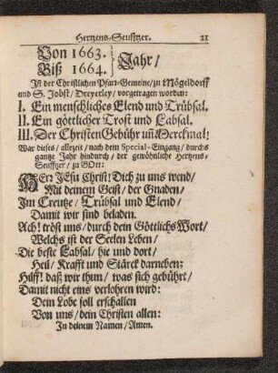 Von 1663. Biß 1664. Jahr