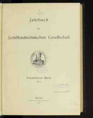 15.1914: Jahrbuch der Schiffbautechnischen Gesellschaft