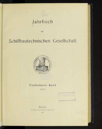 15.1914: Jahrbuch der Schiffbautechnischen Gesellschaft