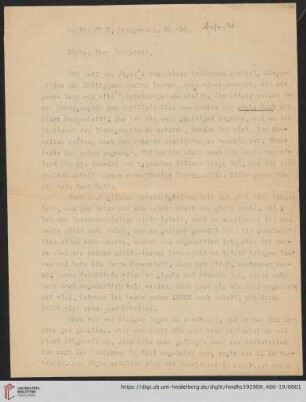 Nachlass Alfred Hettner, Eingegangene Briefe, Korrespondenz Leo Waibel/Alfred Hettner: Brief von Leo Waibel an Alfred Hettner