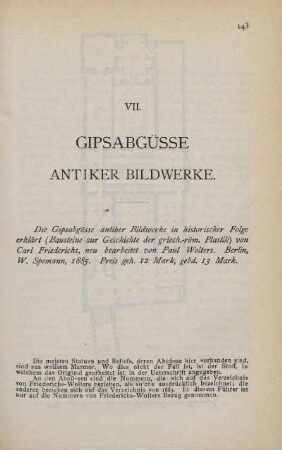VII. Gipsabgüsse antiker Bildwerke