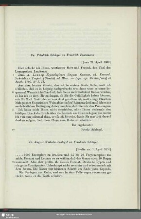 August Wilhelm von Schlegel an Friedrich von Schlegel, Berlin, ca. 01.04.1801
