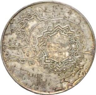 Medaille von Philipp Heinrich Müller auf die erste Einnahme der Festung Landau durch die kaiserlichen Truppen, 1702