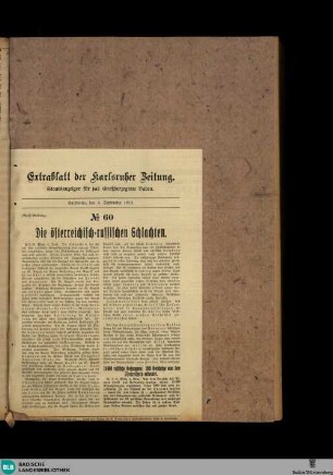 Karlsruher Zeitung, Extrablatt No. 60, Die österreichisch-russischen Schlachten