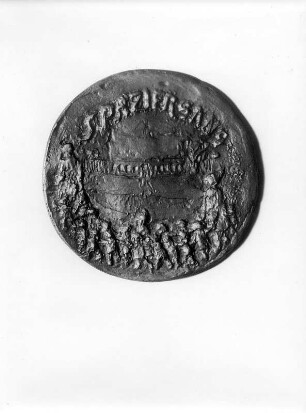 Spaziergang (Medaille). Bronze (nach 1945; E. Richter). Dresden-Striesen, Borsbergstraße 11, Atelier der Bildhauerin
