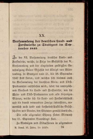 XX. Versammlung der deutschen Land- und Forstwirthe zu Stuttgart im September 1842