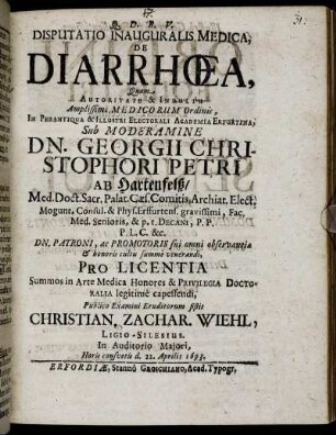 Disputatio Inauguralis Medica, De Diarrhoea