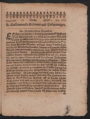 Anno 1665. LI. Woche. Stück 1. No. CCI.