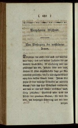 Vierzehenter Abschnitt. Von Versorgung der verschämten Armen.